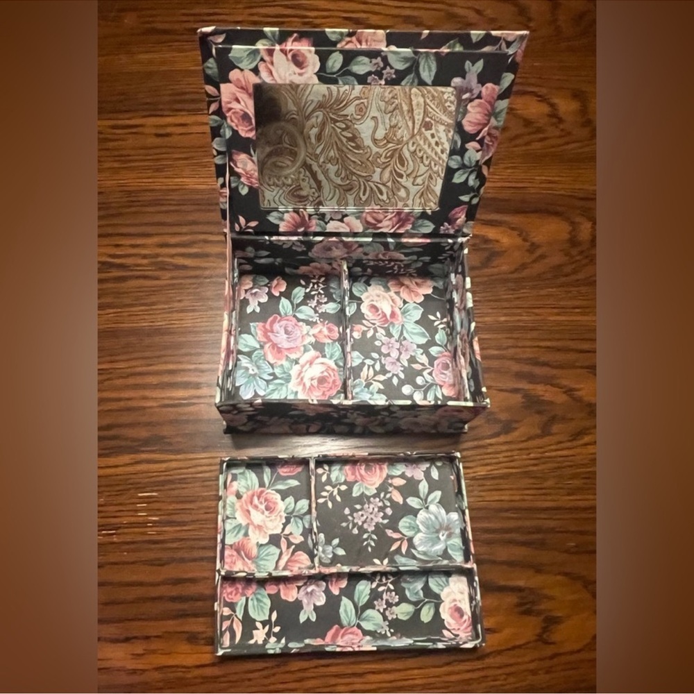 Vintage French Floral Fabric Covered Jewelry Pull Out Tray Fabric Sewing Box - Picture 5 of 8